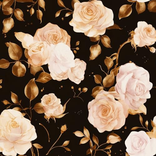 Papier peint autocollant Fleurs roses vintageBlack Gold Large Pink Peony Floral Autocollant mural repositionnable Art déco Papier Peint Graphique Papier Peint Adhesif Mural Papier Peint Motif Salle d