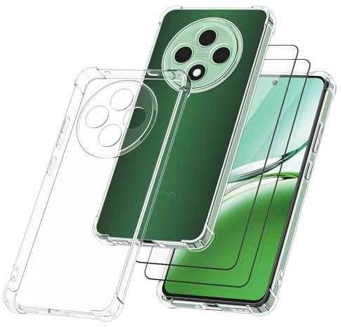 AK Funda para OPPO Reno 12 FS/OPPO Reno 12 F Transparente con 2Piezas Protector de Pantalla Cristal Templado,Funda de Transparente Carcasa Protectora Anti-Choque Case