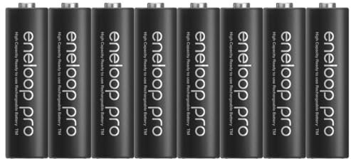 Eneloop pro, batterie ricaricabili AA/Mignon, 8 pz (2 confezioni da 4), capacità di min. 2500 mAh, batterie Ni-MH, pronte all'uso, ricaricabili fino a 500 volte, confezione senza plastica, pro, nere