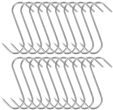 20 ganchos para carne de acero inoxidable, ganchos para ahumar, resistentes y duraderos, ganchos en S para baño, dormitorio, oficina, cocina, tienda, procesamiento de carne, barbacoa para hornear