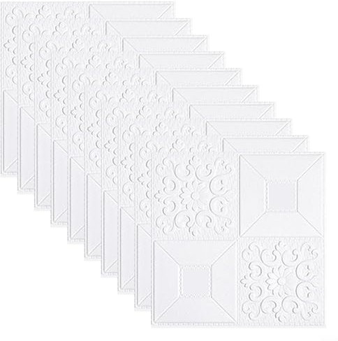 Lot de 10 autocollants muraux en mousse 3D, isolation phonique et imperméable (blanc)