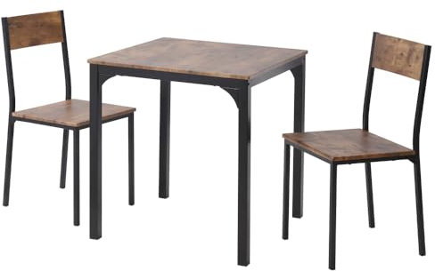Essgruppe mit rechteckigem Esstisch und 2 Stühlen im modernen Stil, MDF-Tischplatte mit furnierter Oberfläche, Metallrahmen mit Pulverbeschichtung, platzsparendes Design für Küche (Braun)