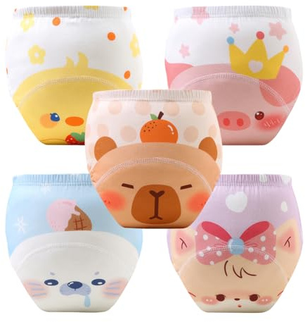Aolso Potty Training Pants, 5 Packs Reusable Baby Toddler Training Underwear with Patterns for Girls, 100% Cotton Washable Baby Pants-Cat (Girl-110)