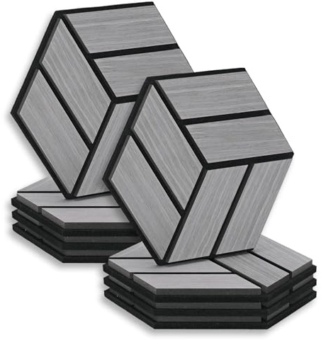 Homestyle4u 8 Stück Hexagon Wandpaneele 30x26x2 cm Grau Schallschutz Akustische Behandlung Schalldämmung Wanddekoration