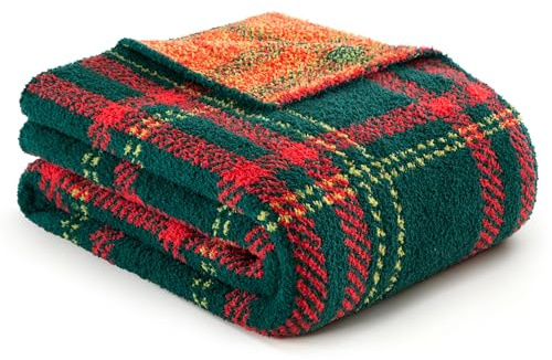 Exclusivo Mezcla Checkered Knit Throw Blanket for Sofa, Plaid Red and Green | Soft Lightweight Fluffy Blanket for Women, Decorative Sofa Throw for Living Room , Stylish Home Decor, All Season, 127x152cm