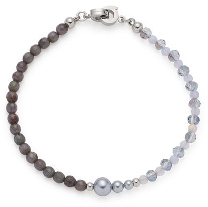 JEWELS BY LEONARDO Armband Clip & Mix Manon • Arm-Schmuck aus silberfarbenem Edelstahl • grau-blaue Glasperlen und dunkelblaue Perlen aus Catseye • 19 cm Länge • Schmuck Geschenk für Frauen • 025566