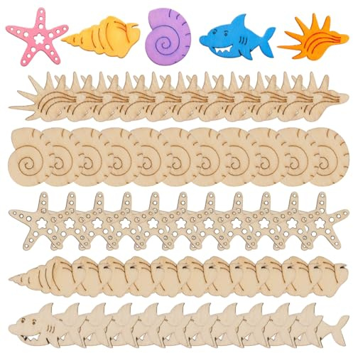 TCETCY Meerestiere Holz Deko 120 Stück Holzscheiben Tiere zum basteln 3CM | Unterwasserwelt Streudeko Holzspielzeug, Meerestiere DIY Holztiere Fisch Deko, für Partydekorationen Und Wohnkultur