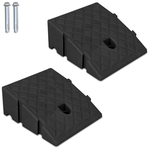 2 Stück Bordsteinrampen – 25x27x11cm Tragbare Türschwellenrampe mit 2 Erweiterungsbolzen, Kunststoff Auffahrrampe Schwellenrampe Rampe Rollstuhl für Treppe, Auffahrt, Gehweg, Motorrad, Roller, Auto