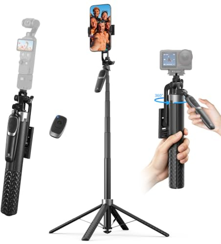 K&F CONCEPT 177cm Treppiede per Cellulare, Adatto per DJI OSMO POCKET 4&3 | 4 Gambe e Maniglia Stabilizzatrice, Telecomando Bluetooth, Rotazione 360°, Per iPhone e Android, Viaggi e Vlog -A702
