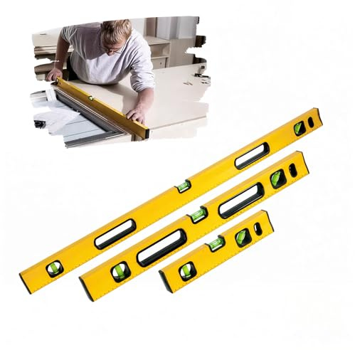 Professional Magnetic Spirit Level Set – 3 Piece Shockproof Builders Level Set | Torpedo Level with Strong Magnetic Base | Yellow | 300mm, 600mm & 1000mm