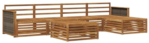 vidaXL Outdoor-Sofagarnitur 6 pcs Natur Massivholz Akazie, Patio-Sofa, modernes Eckset, wetterfester Gartenlounge, Bequeme Terrassenplätze für entspannte Zeiten
