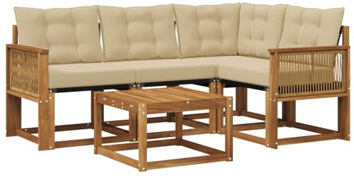vidaXL Outdoor-Sofagarnitur mit Kissen 5 pcs Natur und Beige, Garten-Sofa, Moderne Außenmöbel, langlebige Sitzgruppe, Bequeme Lounge, Akazien-Sitze, Entspannung im Garten