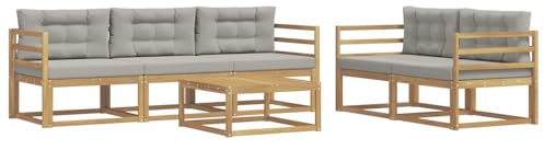 vidaXL Outdoor-Sofagarnitur mit Kissen 6 pcs Weiß und Hellgrau, Hochmodernes Gartenmöbel Set, Sofakollektion für draußen, Lounge für Garten, Poolbereich Sitzgruppe