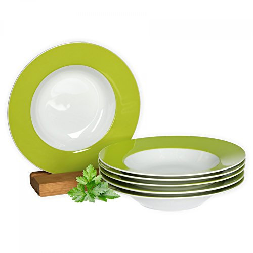Lot de 6 assiettes creuses Van Well en porcelaine, coloris au choix. vert