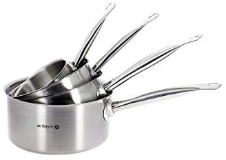 De Buyer - Lot de 4 casseroles PRIM'APPETY - 14/16/18/20 cm - Sans PFAS, Inox 18/10 de Qualité Professionnelle, Fond Magnétique Épais pour Cuisson Maîtrisée, Tous Feux + Four, Finition Poli Brossé