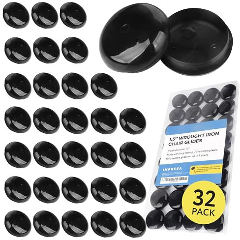 IMPRESA 32 Pack of 1.5 Patio Furniture Glides/Feet/Caps for Wrought Iron Outdoor Furniture “ Protect Your Floor Surfaces from Scratches, Replacement for Eight Chairs