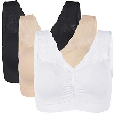 Vertvie Femme Soutien-Gorge de Sport Dentelle sans Armature Sexy Brassière Rembourré Push Up Lingerie Lace Bra Tank Top Bustier Confortable(S,Noir/Blanc/Complexion)