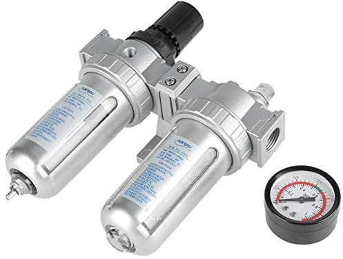 Oumefar G1/2 Luftkompressor Filter Druckregler Druckminderer mit Manometer Aluminiumlegierung Feuchtigkeitsfalle Öl Druckluft Wasserabscheider Werkzeug für Kompressor und Druckluftwerkzeuge