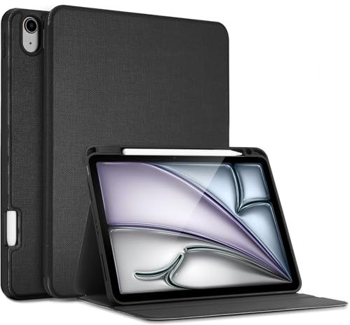 ProCase Slim Case for iPad Air 11-inch M3 2025 & M2 2024/10.9” 5/4th 2022/2020, Smart FolioStand Protective Cover with Pencil Holder for Air 7th/6th/5th/4th Gen -Black