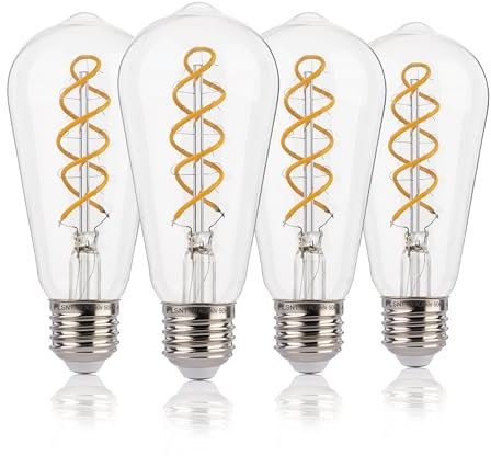FLSNT Edison Vintage Glühbirne E27, ST58 Retro LED Spiral Filament Lampen, 4W(Ersetzt 40W), 2200K Warmweiß, nicht dimmbar, CRI90, Klar Glas, 4 Stück