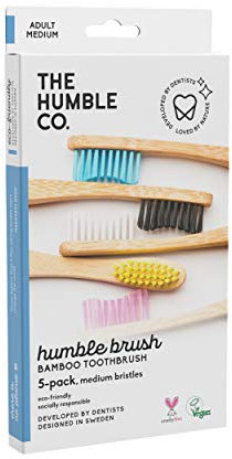 The Humble Co. Spazzolino da denti in bambù, confezione da 5 pezzi, setole medie, biodegradabile, ecologico, vegano per l'igiene orale quotidiana, approvato dai dentisti