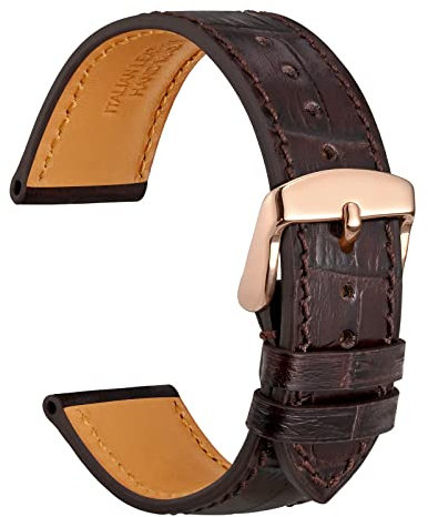 WOCCI 22mm Uhrenarmband Leder für Damen und Herren, Geprägtes Alligator, Roségoldene Schnalle (Dunkelbraun)
