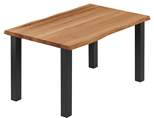 LAMO Manufaktur Esstisch Küchentisch Schreibtisch Couchtisch aus Massivholz, mit Baumkante 100x80x76 cm (AxBxH), Classic, Dunkel/Schwarz, LUB-01-A-004-9005Cl