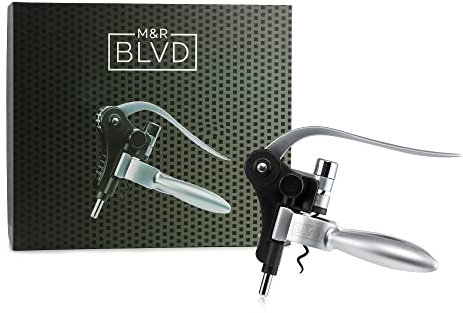 Wine Bottle Opener by M&R Blvd. - Professional Grade, Deluxe Screwpull Lever Corkscrew - Premium Bar Accessory & Wine Gift - Silver