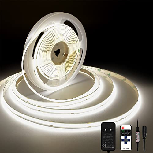 TTWAY COB LED Streifen 4000K Naturweiß, 5M Dimmbares Flexibles 24V COB LED Streifen Licht set, 480LEDs/M, GS Netzteil, mit RF Fernbedienung, CRI90+ helles Unterbaulicht für Fernseher, DIY Dekoration