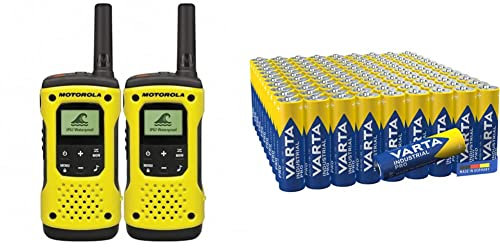 Motorola TLKR T92 H2O PMR Funkgerät (IP67, wetterfest, Reichweite bis zu 10 km), 2 Stück & VARTA Industrial Batterie AA Mignon Alkaline Batterien LR6-100er Pack, Made in Germany