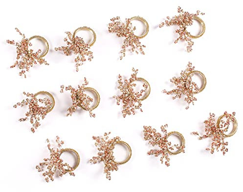 Homebia Designs Serviettenring mit Kupfer-Goldperlen, elegant, schön, ausgefallen, dekorativer Serviettenhalter für Esstisch, Weihnachten, Bauernhaus, Hochzeit, Party, Erntedankfest, Alltag, 12 Stück