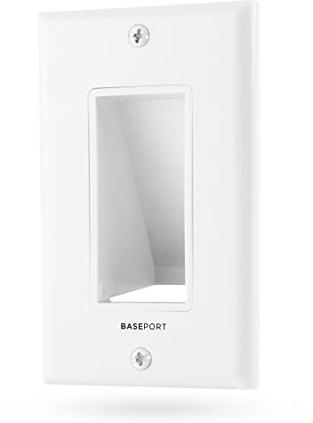 BASEPORT Kabeleinbauplatte für Kabelmanagement hinter der Wand, weiße Wandplatte, Kabeldurchführung mit Niederspannungs-Montagehalterung, um TV-Kabel für die Wandmontage von Fernsehgeräten zu