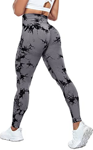 Yaavii Scrunch Butt Leggings Damen High Waist Sport Push Up Booty Hose für Sport Yoga Fitness Gym Workout Tie Dye Grau M