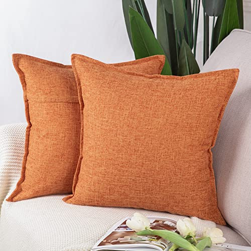 Madizz 2er Set Polyester- Leinen Kissenbezügen Weiche dekorative Kissenbezüge für Sofa Schlafzimmer Kissenhülle Rot orange 50x50 cm Quadrat