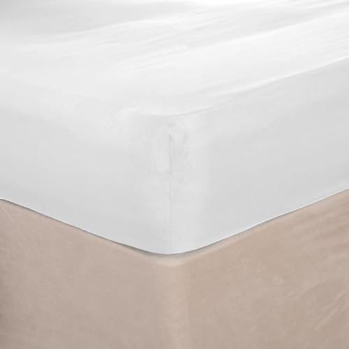 Highams Fitted Bed Sheets Double White, Easy Care Soft 100% Cotton 200 Thread Count Hotel Quality Deep Pocket 30cm Breathable Fade Resistant Bed Linen Cotton Sheets Double, 135 x 190cm