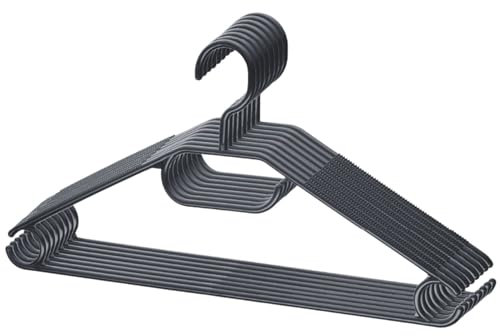 Berlona Percha | 10 Piezas | Percha de plástico Antideslizante | Gancho Giratorio 360° | Ahorra Espacio, Ligera y Funcional | 41 cm x 21 cm | para Abrigos, Vestidos, Camisas, Jerseys | Negro