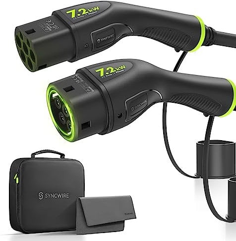 Syncwire Type 2 Charging Cable 7.2kW 8m 32A 1 Phase - Mode 3 to EV for & PHEV Model S/X/Y/3, ID.3, ID.4, ID.5, E-Tron, e-208, I4, IX1, Kona, XC40, ENYAQ, Zoe etc, Black