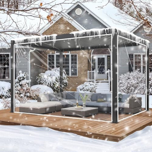 Tubtoken PVC-Plane für den Außenbereich, transparent, 24 mm, Vinyl, für Terrasse, Pergola, Gartenüberdachung (2,4 x 3,4 m)