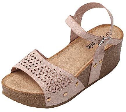JOMIX Sandali Donna Estive Zeppa Eleganti Comodi Sandali Tacco Largo SD8197-6 (Rosa, 41)