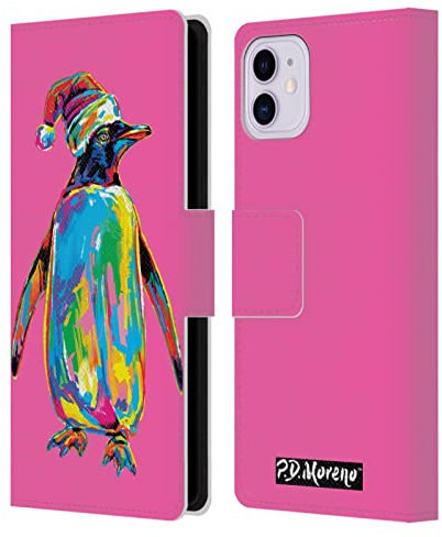 Head Case Designs Licenciado Oficialmente P.D. Moreno Pingüino Colores Pop De Animales Navideños Carcasa de Cuero Tipo Libro Compatible con Apple iPhone 11