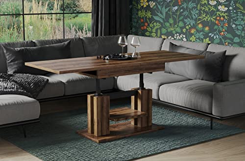 Endo-Moebel Couchtisch Iso 110-170 cm Esstisch erweiterbar & höhenverstellbar Doppellift (Monastery Eiche)