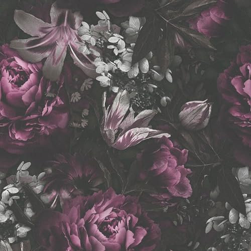 Flowers wallcovering Wall Profhome 385094-GU hot Embossed Non-Woven Wallpaper Smooth with Floral Pattern matt Purple Black Pink Grey 5.33 m2 (57 ft2)