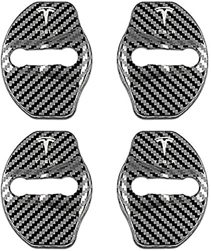 CRIBBU 4pcs Car Door Lock Cover For Tesla Door Lock Cover 4PCS Stainless Steel Car Door Latch Cover Striker Protector Anti-Rust Decoration Sticker Accessories,B/Carbon Texture