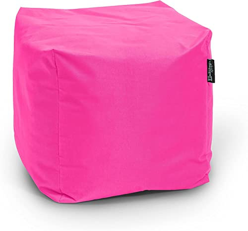 BuBiBag Sitzpouf für Outdoor Sitzsack, Fußhocker ideal für Gaming Sitzsäcke, Wetterfest, Outdoor Pouf (35x35x35cm, Pink)