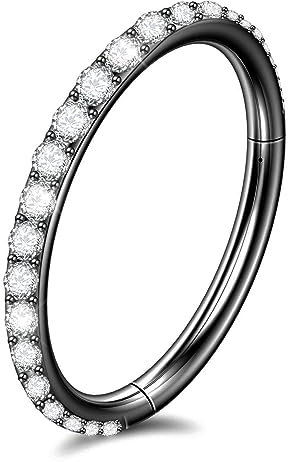 Nasenpiercing Ring 316L Chirurgenstahl, Septum Piercing Nasenring Schwarz 18g 9mm, Conch Piercing Ring Daith Piercing Ohr Nostril Piercing Ring, Helix Piercings Schwarz mit Zirkonia Körperschmuck