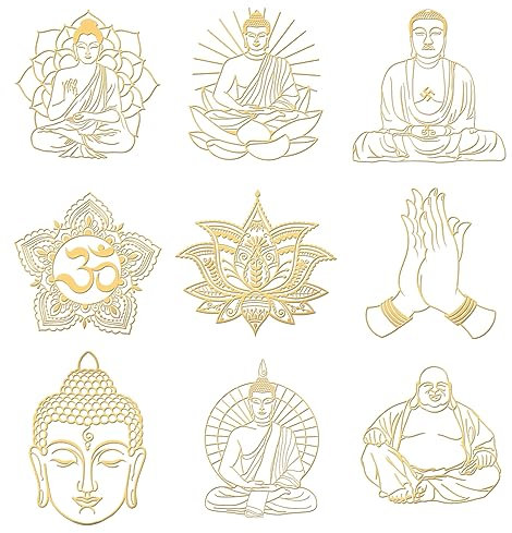 OLYCRAFT 9 Stück 4x4cm Buddha Themenaufkleber Spirituelle Aufkleber Selbstklebende Goldene Metallaufkleber Buddhistische Lotus Metallaufkleber Für Sammelalben DIY Basteln Telefondekoration