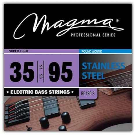 Magma - 1 Juego de Cuerdas para Bajo Eléctrico de Acero Inoxidable – Tensión Super Liviano, Escala 34 pulgadas - Set de 4 cuerdas (.035 - .055 - .075 - .095) – BE120S