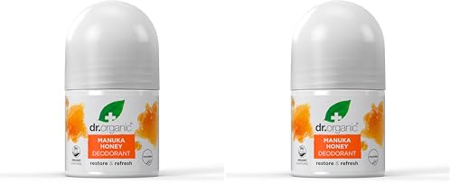 Dr Organic Manuka Honey Deodorant, Aluminium Free, Mens, Womens, Natural, Vegetarian, Cruelty-Free, Paraben & SLS-Free, Organic, 50ml, Packaging may vary (Pack of 2)