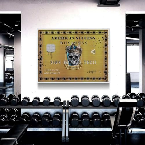 Blue Booms American Success Golden Skull Card - Money Never Sleeps Poster 120x80 Rahmen Weiß