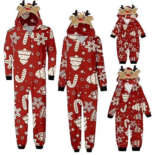 MJGkhiy Pigiama Natale Famiglia Tute Lungo Pigiama Intero Natalizio Tuta Pigiama Set Christmas Pyjama Onesie Pigiama Interno Famiglia Pigiama Natale Coordinati per Uomo Donna Bambino Regalo Natalizio